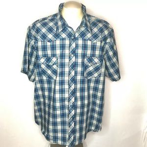 Wrangler Shirt 3XL Blue Gray Plaid Pearl Snap